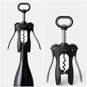 Crate & Barrel Rabbit Winged Corkscrew - Matte Black Wine Opener - NWT Gift